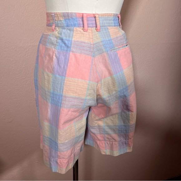 Vintage 80 90 Snazz peach blue preppy Plaid high Waist Bermuda Shorts - Picture 5 of 17